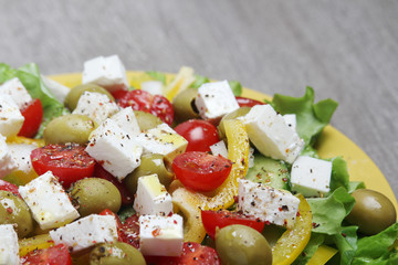 Traditional Greek salad on the plate