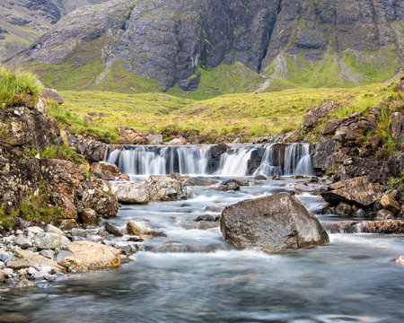 View of waterfall on river Allt Coir a Mhadaidh at Fairy Pools in Glen Brittle, Isle of Skye, Scotland