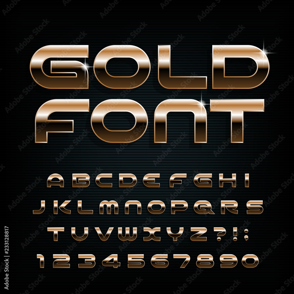 Fototapete gold alphabet font. modern golden letters, numbers and symbols. stock vector typescript for your des