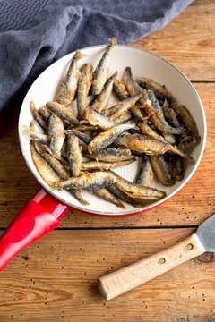 Fried smelts in a pan