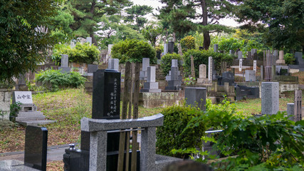 Scenery of a public Japan tombstone and graveyard in Tokyo, Japan