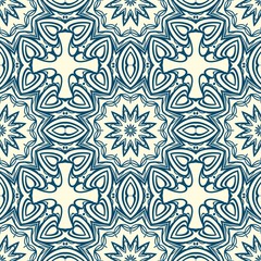 Floral Geometric Pattern with hand-drawing seamless. illustration. For fabric, textile, bandana, pillowcarpet print.