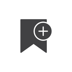 Add bookmark vector icon. filled flat sign for mobile concept and web design. Bookmark plus simple solid icon. Symbol, logo illustration. Pixel perfect vector graphics
