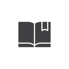 Open book pages and bookmark vector icon. filled flat sign for mobile concept and web design. Bookmarked book simple solid icon. Symbol, logo illustration. Pixel perfect vector graphics