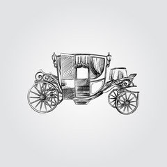 Fototapeta na wymiar Hand Drawn Carriage Sketch Symbol isolated on white background. Vector of Wedding elements In Trendy Style. Wedding Carriage in sketch style.