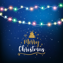 Fototapeta premium Abstract background for Merry Christmas or Happy New Year Card with Christmas lights and snowflakes. Vector illustration