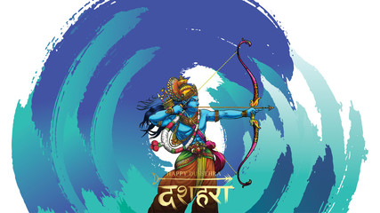 vector illustration of Lord Rama killing Ravana in Happy Dussehra Navratri poster festival of India. translation : dussehra