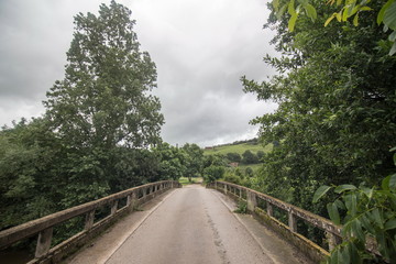 Road in a stormy morning Spring in Teruel Aragon Spain