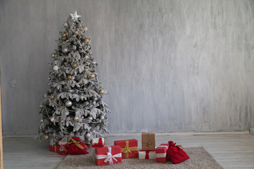 Christmas tree with decoration and gifts new year