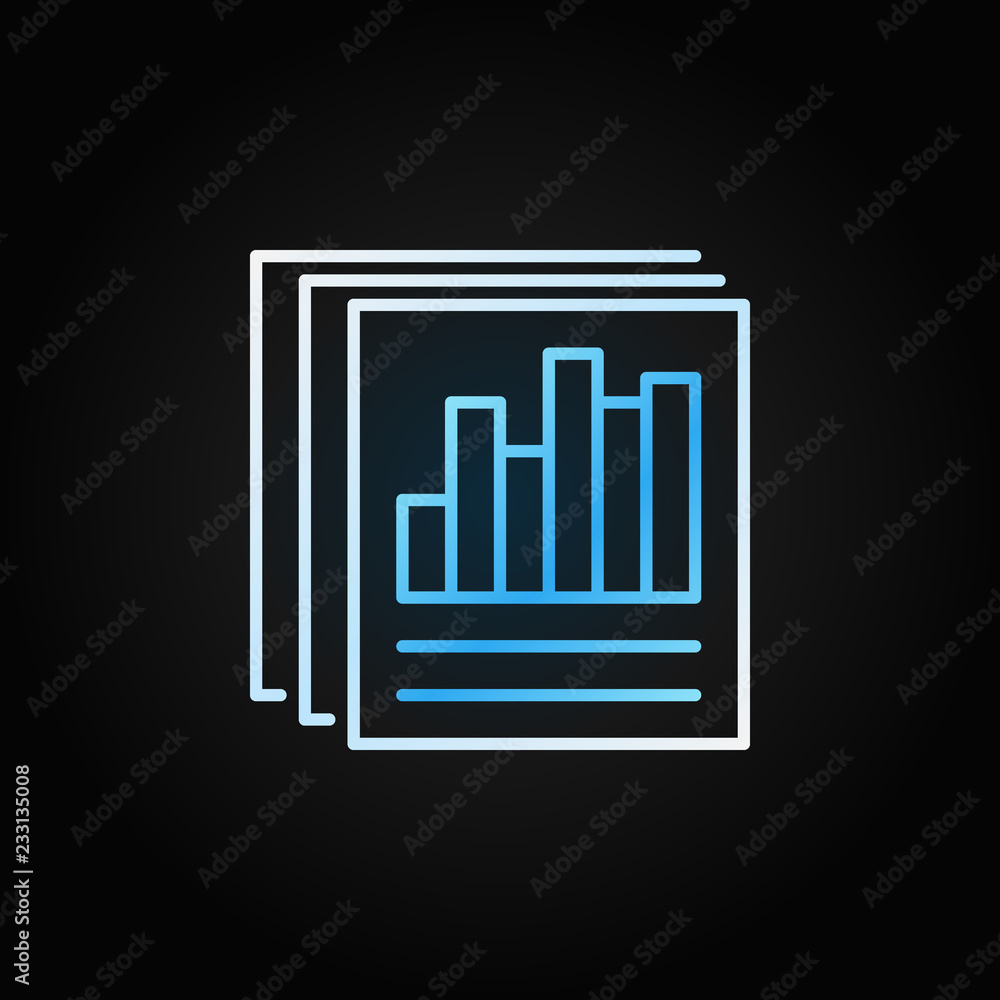 Poster document papers vector colored line icon. business report with bar chart outline concept sign on dar