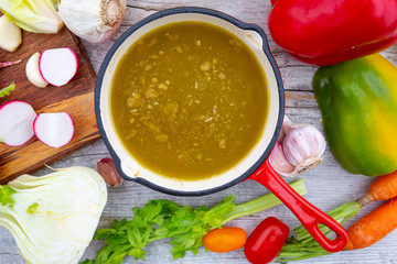 The ingredients for a traditional Italian dish bagna cauda.