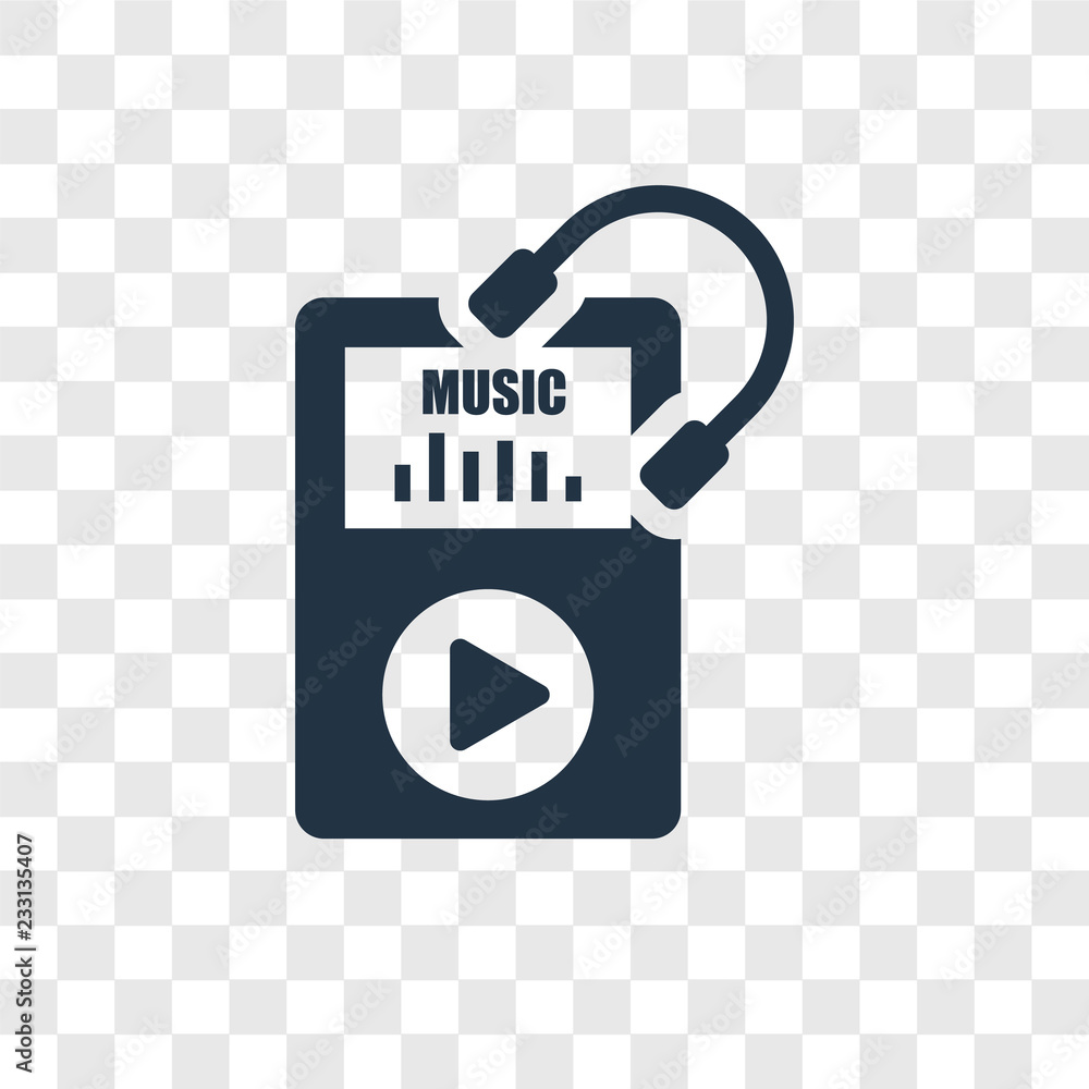 Poster music player vector icon isolated on transparent background, music player transparency logo design