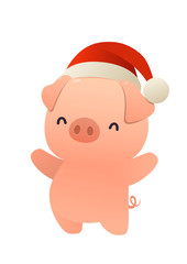 Little Pig with Christmas Santa Red Cap Happy New Year