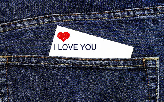 Love card in trouser pocket