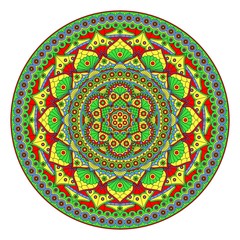 Round mandala with a bright pattern isolated on white background. Vector print.