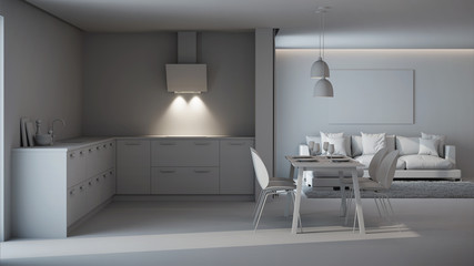 Modern house interior. Repairs. Gray interior.  3D rendering.