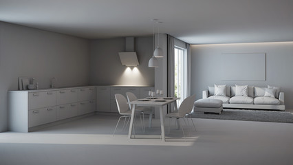 Modern house interior. Repairs. Gray interior.  3D rendering.