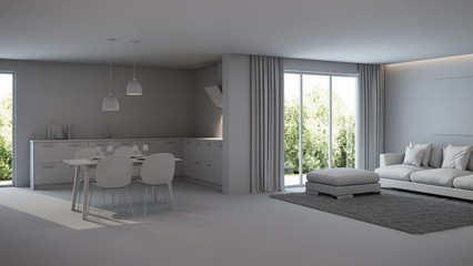 Modern house interior. Repairs. Gray interior.  3D rendering.