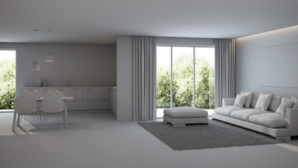 Obraz na płótnie Canvas Modern house interior. Repairs. Gray interior. 3D rendering.