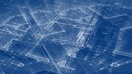 Architecture design: blueprint plan - illustration of a plan modern residential building / technology, industry, business concept illustration: real estate, building, construction, architecture