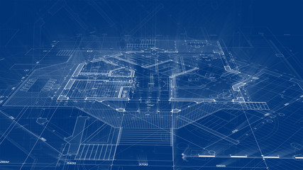 Architecture design: blueprint plan - illustration of a plan modern residential building / technology, industry, business concept illustration: real estate, building, construction, architecture