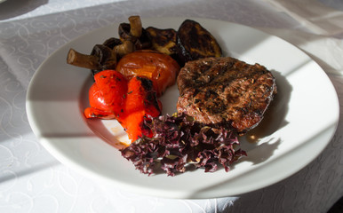 Beef grill steak with vegetables