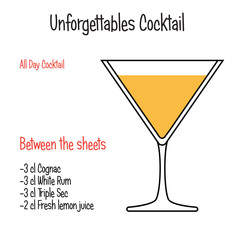 Between the sheets alcoholic cocktail vector illustration recipe isolated
