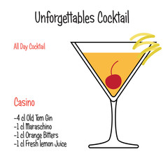 Casino alcoholic cocktail vector illustration recipe isolated