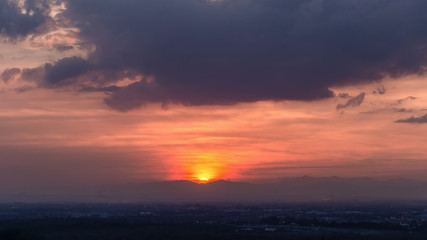 Colorful dramatic sky in the countryside and sunset