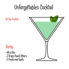 Dry martini alcoholic cocktail vector illustration recipe isolated
