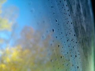 Water droplets on the windshield Water drop The exterior sees the shadows of leaves change color in the fall. In Yamagata Japan,soft focus.