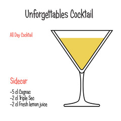 Sidecar ar alcoholic cocktail vector illustration recipe isolated