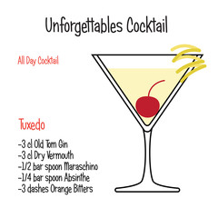 Tuxedo alcoholic cocktail vector illustration recipe isolated