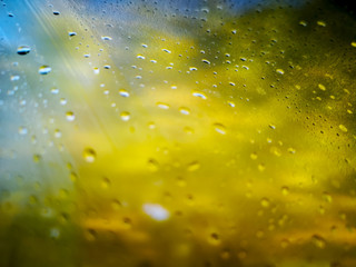 Water droplets on the windshield Water drop The exterior sees the shadows of leaves change color in the fall. In Yamagata Japan,soft focus.