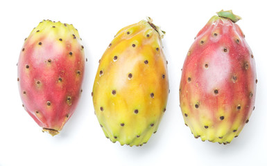 Opuntia fruit or prickly pear fruit on white background. Close-up.