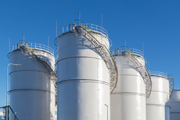 Big Industrial oil tanks in petroleum storage terminal