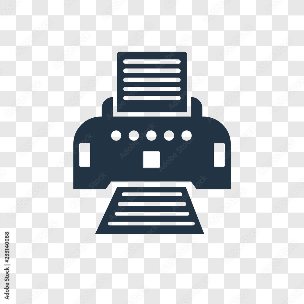 Poster printer with paper vector icon isolated on transparent background, printer with paper transparency l