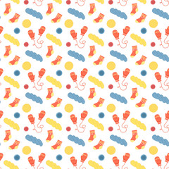 Seamless pattern with mittens,yarn balls, socks Pattern included in swatch panel. Vector illustration