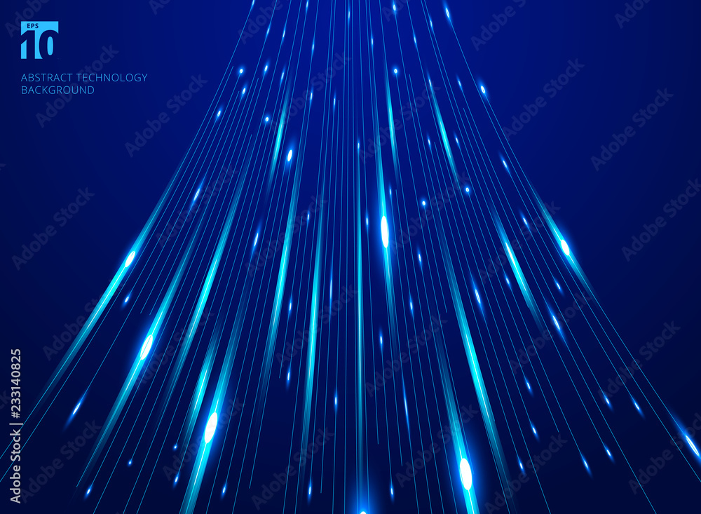 Poster abstract hight speed movement laser lines pattern and motion blur on dark blue background technology