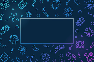Microbiology colored outline horizontal frame with empty space for text. Vector concept illustration in thin line style
