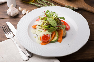Grilled vegetables and herbs served for lunch