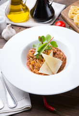 Italian pasta served for lunch on a table