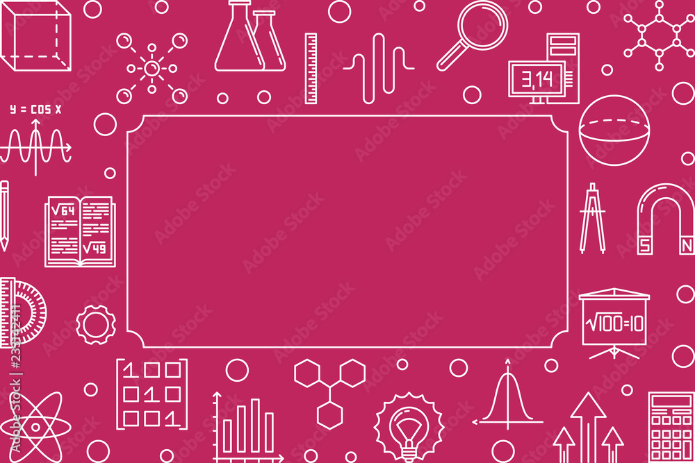 Poster stem learning horizontal frame with red background. vector concept science illustration or backgroun