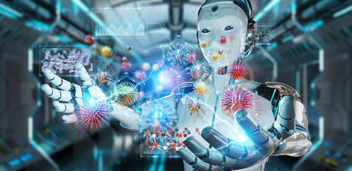 Cyborg creating and analyzing nanovirus 3D rendering