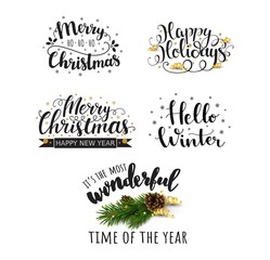 Vector set of christmas lettering. Holiday quotes for christmas and new year greeting card