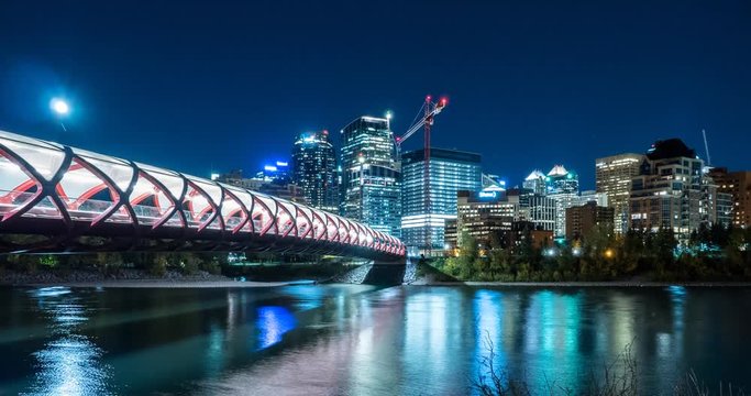 Motion Time Lapse of the Peace Bridge at night in Calgary, Alberta. September 2016