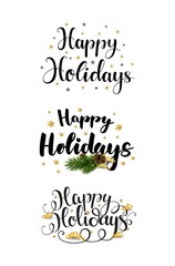 Happy Holidays lettering set. Vector hand drawn lettering collection for greeting card. Merry Christmas and happy new year