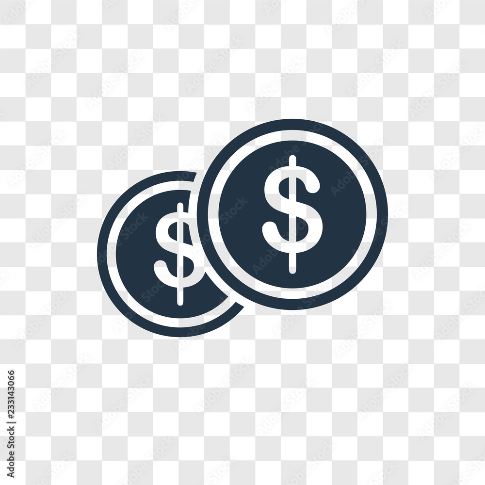 Poster coin vector icon isolated on transparent background, coin transparency logo design