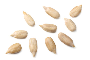 sunflower seeds isolated on white background. top view