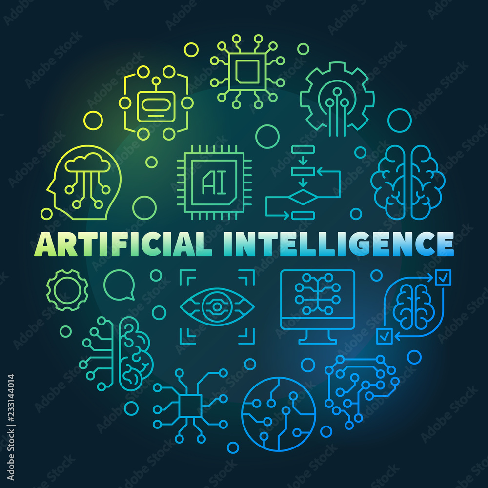 Aufkleber artificial intelligence round creative line illustration. ai technology vector outline icons in circ
